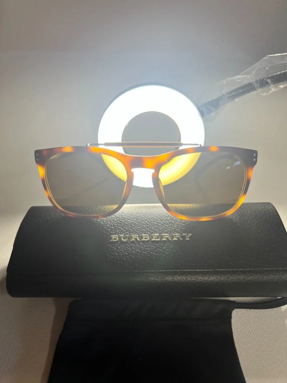Authentic Burberry BE4244 Tortoise Sunglasses Gold Top Bar Double Bridge
